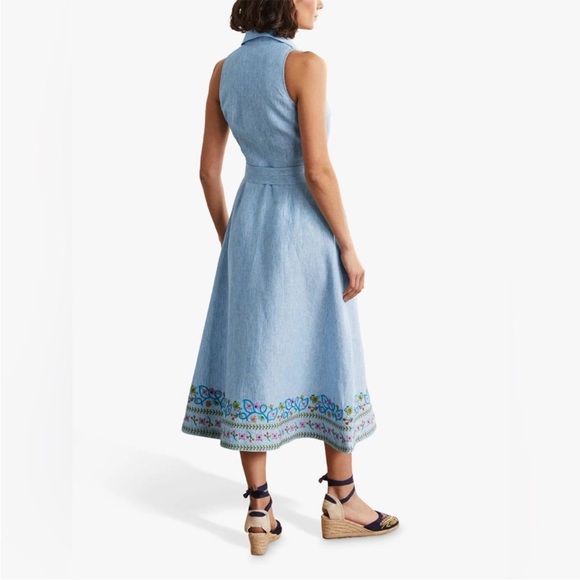 Boden Kate Linen Embroidered Midi Shirt Dress Size 8 - Picture 10 of 11